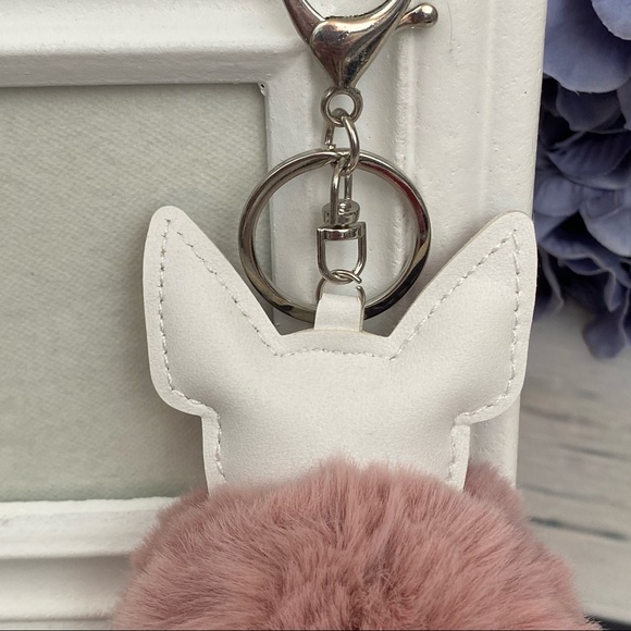 Cute Dog on Dusty Pink Pom Pom Keychain - Picture 7 of 11